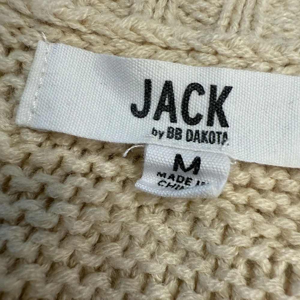 Jack by BB Dakota boho sweater cream chunky knit lace up V neck long sleeves Med - Picture 3 of 10